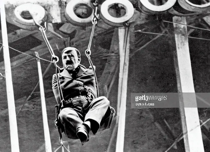 Image similar to Adolf Hitler gets stuck on a zipline at the 1936 Berlin Olympics