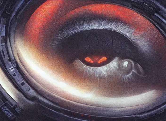 Prompt: cameras with eyes as lenses film a frightened couple embracing by john howe and stanley ku, sci - fi, 2 0 0 1 space odyssey, reimagined by industrial light and magic