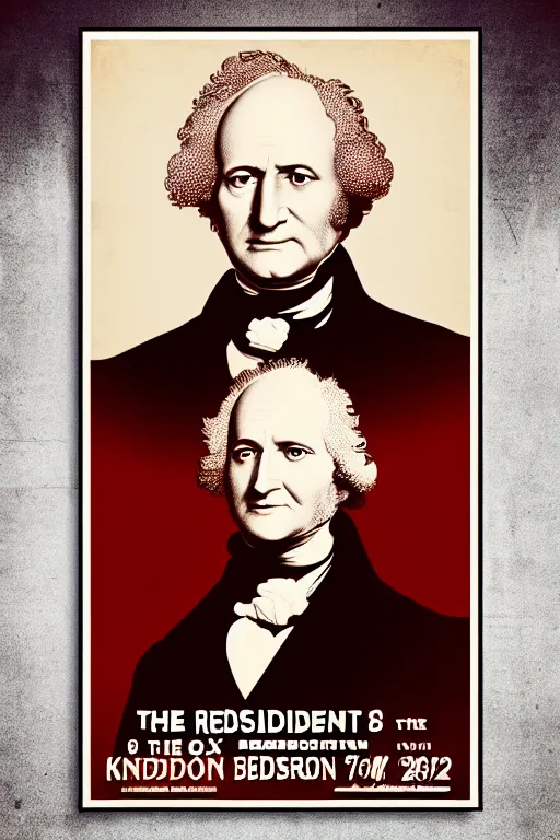 Prompt: the president, the red fox of kinderhook martin van buren is the united states president, 8 0's movie poster, theatrical poster, vibrant fan art, digital art, trending on artstation, minimalist