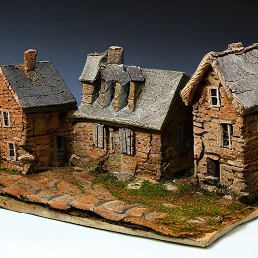Image similar to minature 1 8 0 0 s france village sculpted in the style of george tsougkouzidis, clay, sculpture, portrait lighting