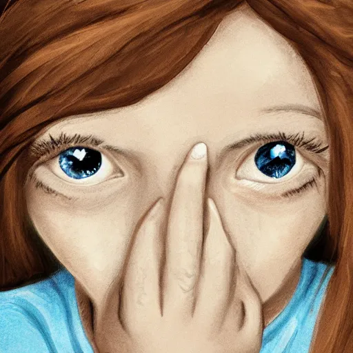 Prompt: tired girl in pyjamas working on computer, tired, rings around eyes, digital art