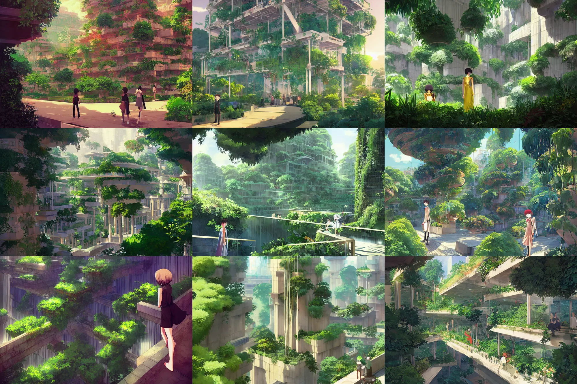 Prompt: hanging gardens of babylon, art by makoto shinkai and ilya kuvshinov