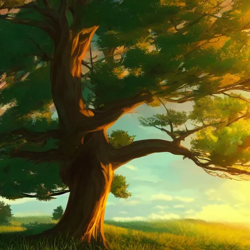 Prompt: golden hour, trees, nature, concept art, Makoto Shinkai, fabulous, 4K