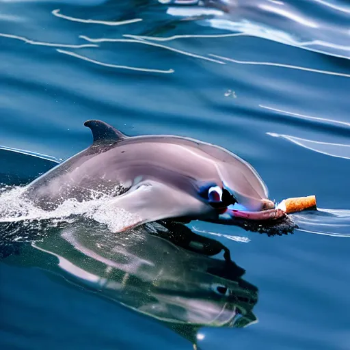 Image similar to photograph close up of a dolphin smoking a cigar