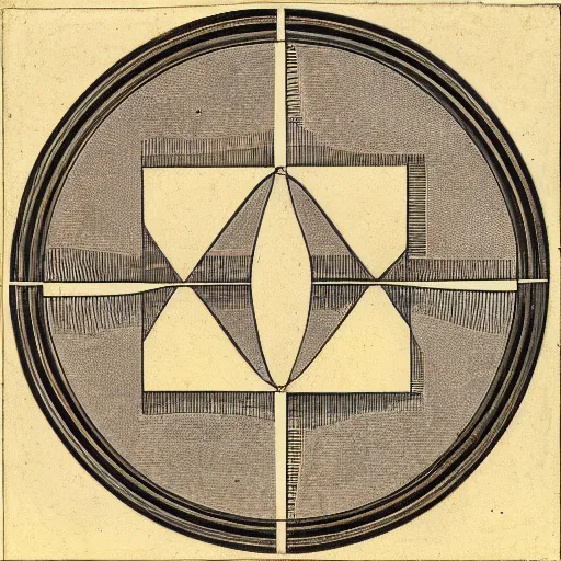 Prompt: mathematical figure, geometric diagram, squaring the circle, doubling the cube, trisecting the angle