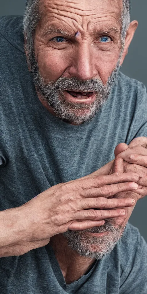 Image similar to a man slowly withering away but genuinely excited about it, ultra detail.