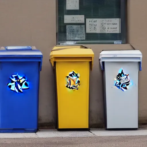 Image similar to recycling bins full of clocks on the street 4 k realistic