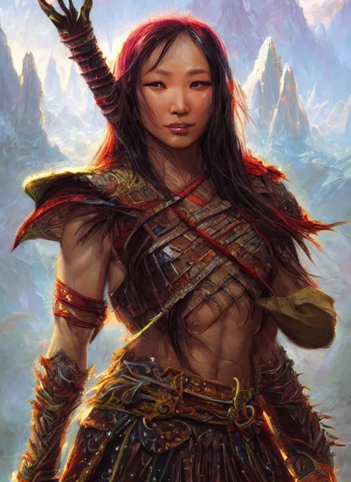 Prompt: asian human, ultra detailed fantasy, dndbeyond, bright, colourful, realistic, dnd character portrait, full body, pathfinder, pinterest, art by ralph horsley, dnd, rpg, lotr game design fanart by concept art, behance hd, artstation, deviantart, hdr render in unreal engine 5