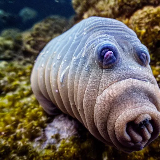 Image similar to a Seacow-Tardigrade-hybrid, award-winning-photograph, beautiful daylight, crystal-clear-focus, sharp-lens, amazing photography