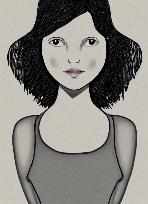 Image similar to a portrait of a cute, playful young woman, head and shoulders, stylized, strong lines by laura brouwers