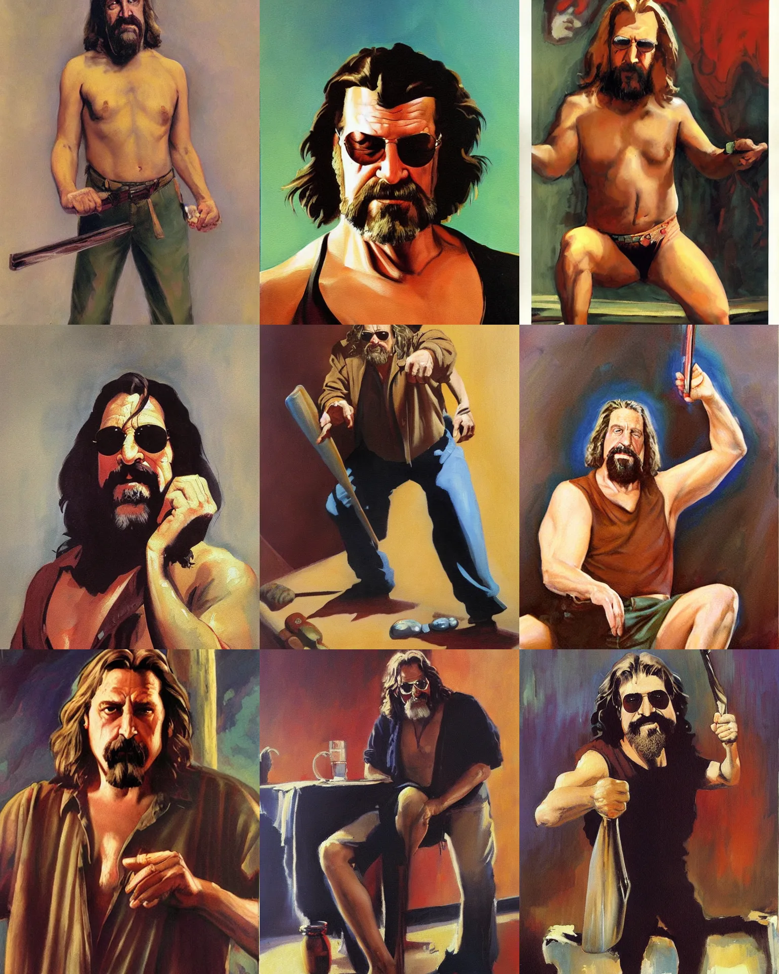 Prompt: a painting of the dude from the big lebowski, by frank frazetta
