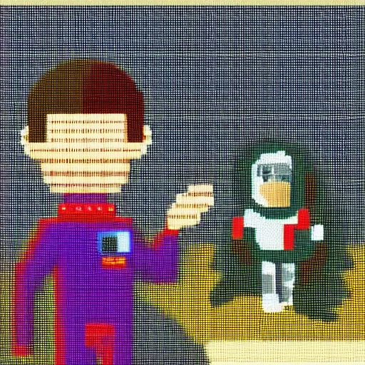 Image similar to 8 - bit, realistic self portrait, astronaut with a chimpanzee.