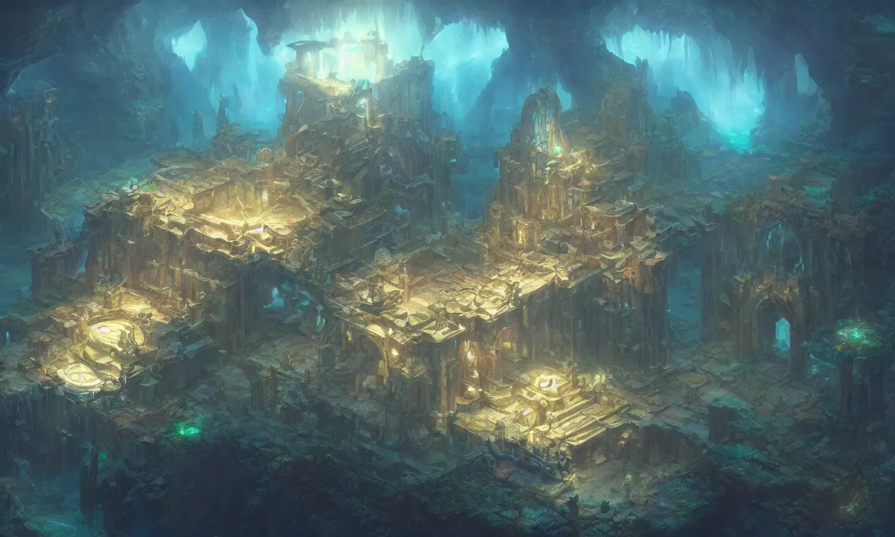 Prompt: a beautiful painting of a lost temple of the underwater world, atlantis, light effect, by tyler edlin and greg rutkowski, unreal engine, trending on artstation