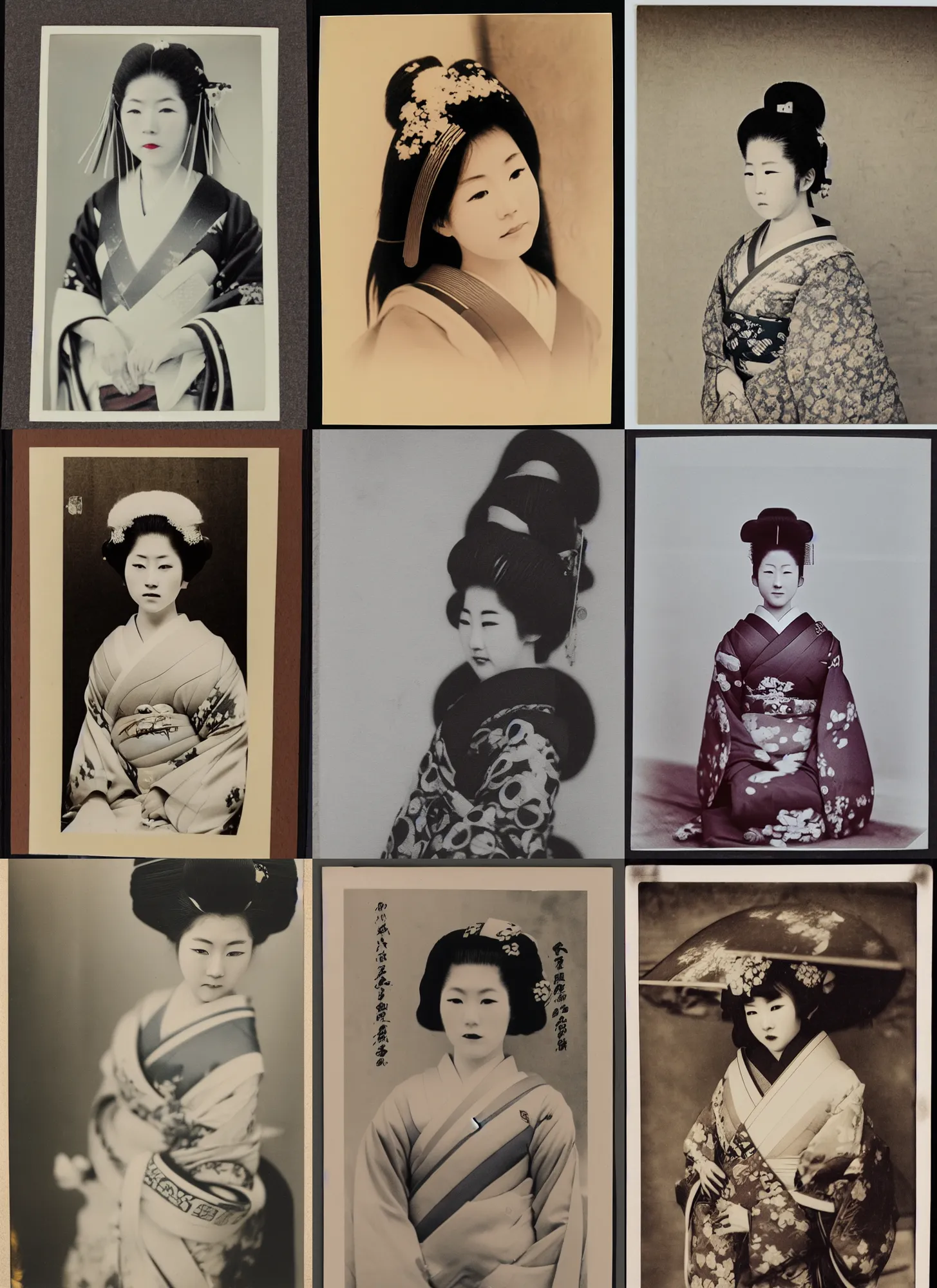 Prompt: Portrait Photograph of a Japanese Geisha Valca Sheet Film Autographica