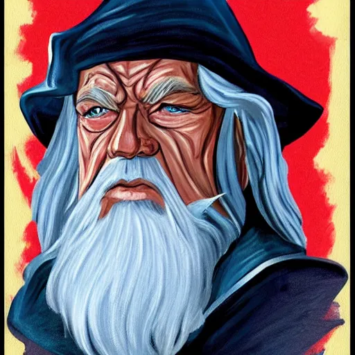 Image similar to gandalf as captain america, painting