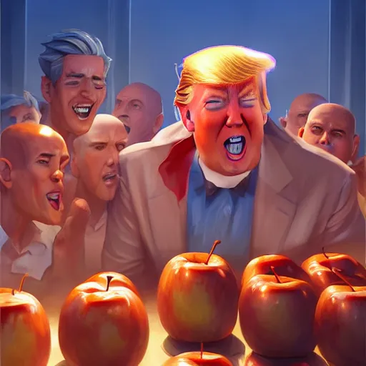 Image similar to donald trump apple bobbing!!!!!!!, ben hur, loftis, cory behance hd by jesper ejsing, by rhads, makoto shinkai and lois van baarle, ilya kuvshinov, rossdraws global illumination