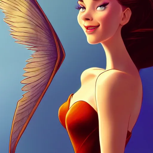 Prompt: 3 / 4 view of a portrait of a pretty woman with wings, confident pose, digital painting, artstation, concept art, smooth, sharp focus, illustration, trending on artstation, highly detailed, concept art, disney art by milt kahl, glen keane, marc davis, and eric goldbergmatte, trending on artstation h 6 4 0