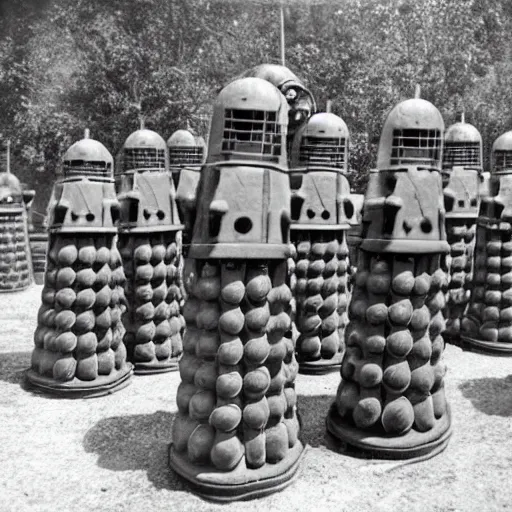 Image similar to a wwii photograph of a dalek brigade