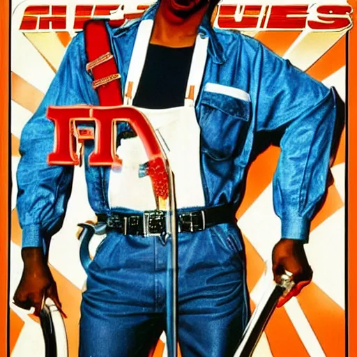 Prompt: an 8 0's action movie poster starring eddie murphy as a plumber to rich people. he's in a large bathroom. overalls. tool belt. his hands are in a toliet. the movie is titled beverly hills crap