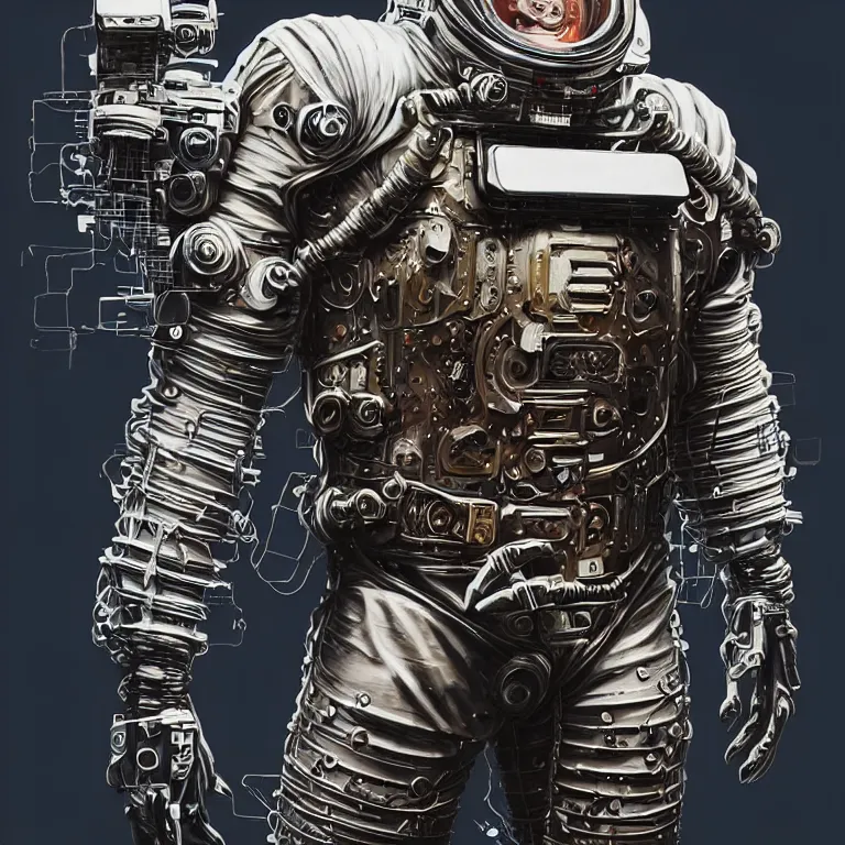Image similar to a portrait of a muscular anthropomorphic cyberpunk orangutang in spacesuit armor with ensignia on chest plate by sandra chevrier, by jon foster, detailed render, pistol in holster, extremely hyperdetailed, tape deck, epic composition, cybernetics, 4 k realistic, cryengine, realistic shaded lighting, sharp focus, masterpiece, by enki bilal