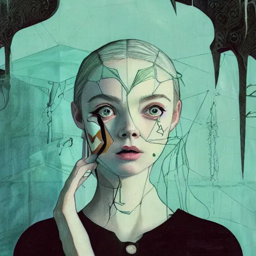 Image similar to Elle Fanning lost in the Bermuda Triangle, lovecraftian, Victorian, picture by Sachin Teng, asymmetrical, dark vibes, Realistic Painting , Organic painting, Matte Painting, geometric shapes, hard edges, graffiti, street art:2 by Sachin Teng:4