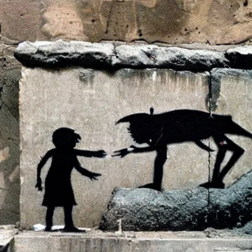 Image similar to banksy graffiti on cursed ancient egyptian tomb, sesame street 1 9 7 8