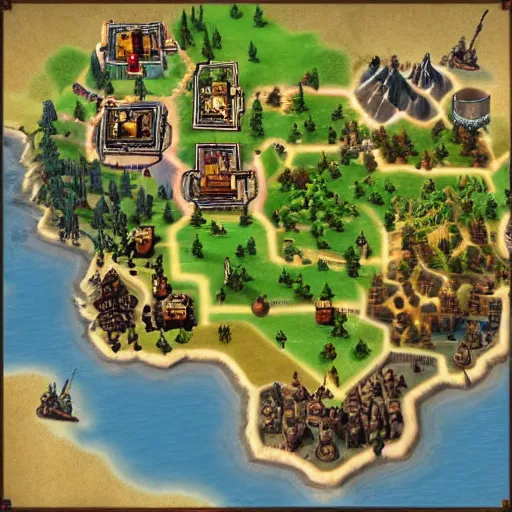 Prompt: dungeon map in the style of civilization vi