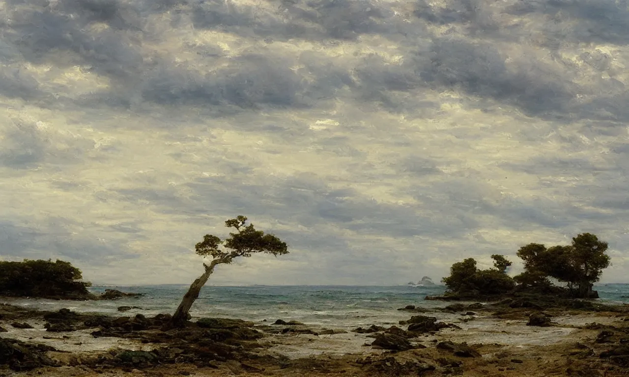 Prompt: a beautiful beach landscape painting by william trost richards