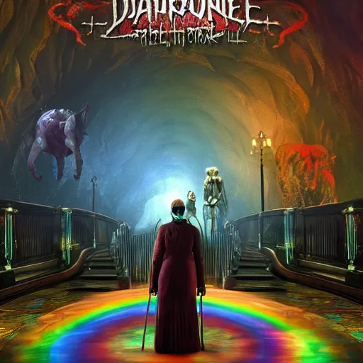 Prompt: Carousel of the damned horror painting unreal engine 3D depth of field 8K HDR Colorful Rainbows Iridescent metallic chrome