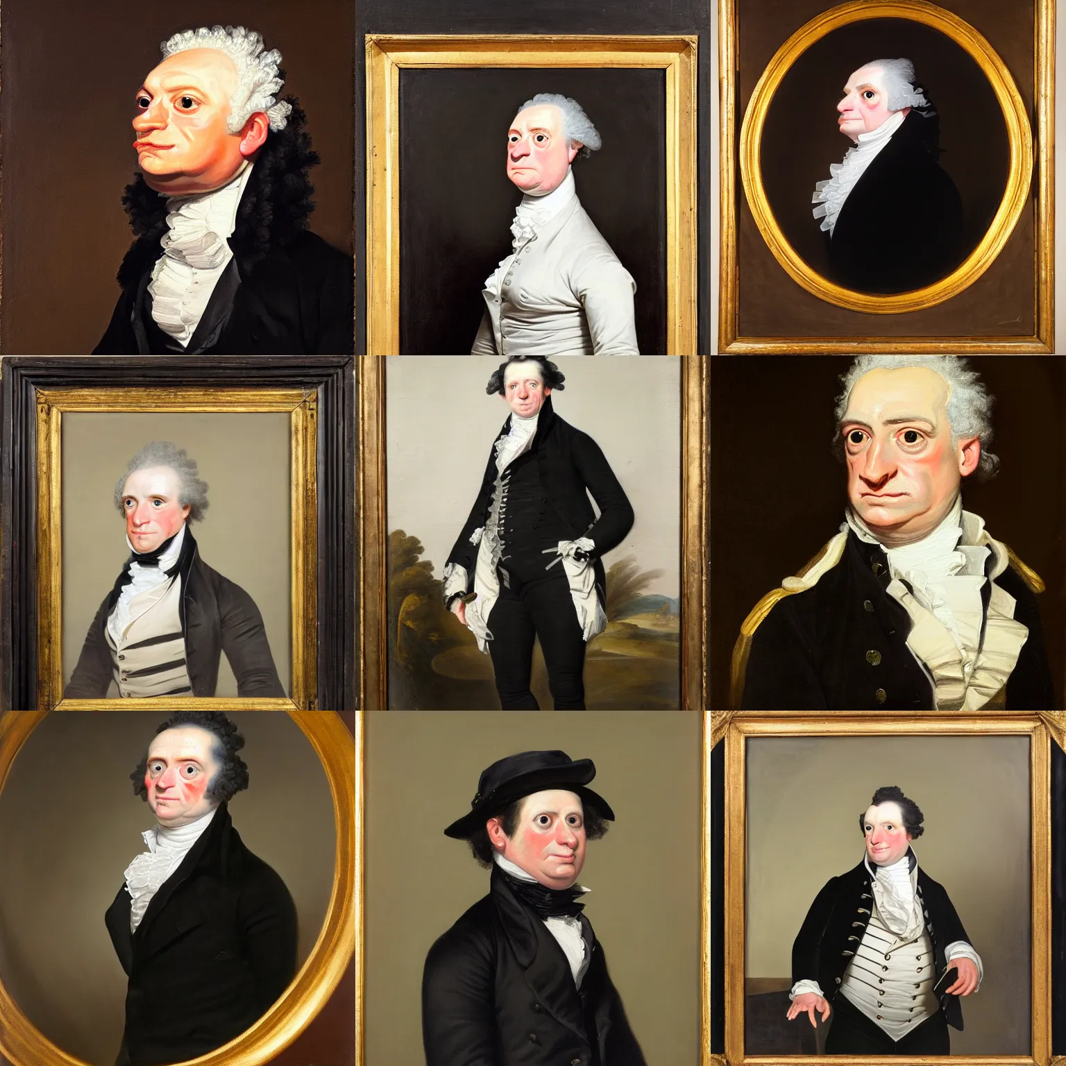 Prompt: a painting of an amazon milk frog wearing a black frock jacket looking off camera, a character portrait by gilbert stuart, american scene painting, studio portrait, detailed painting