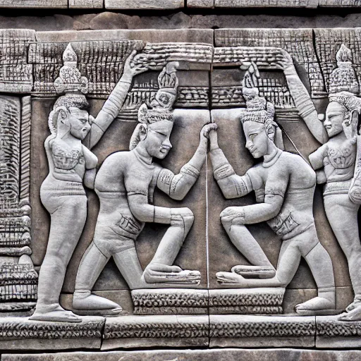 Prompt: Angkor wat bas relief new england Patriots