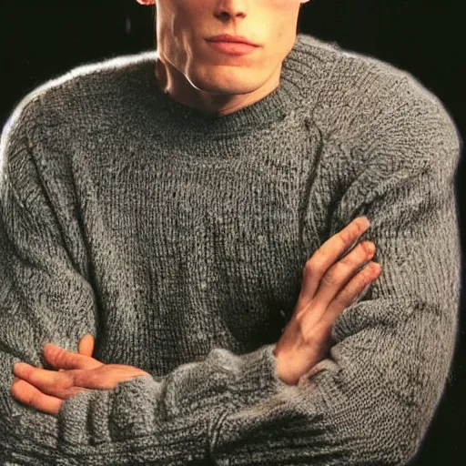 Image similar to A photograph of Jerma985 with short hair who looks like Jerma985 wearing a sweater in the 2010s, Jerma985, looks like Jerma985, taken in the late 2010s, taken on a 2010s Camera, realistic, hyperrealistic, very realistic, highly detailed, very detailed, extremely detailed, detailed, digital art, trending on artstation, headshot and bodyshot, detailed face, very detailed face, very detailed face