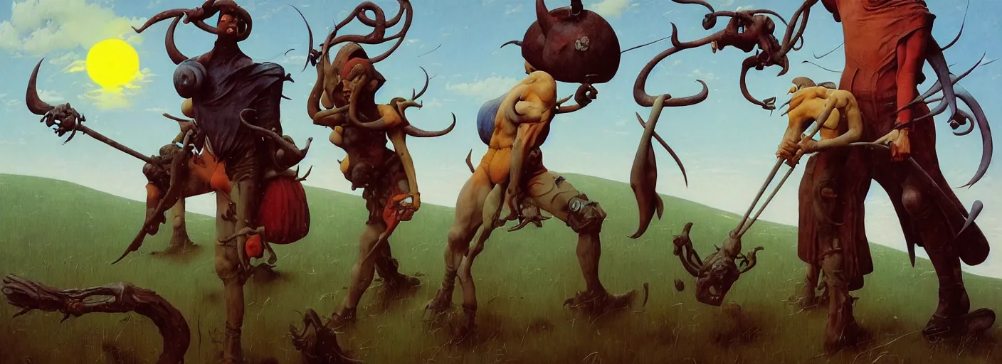 Image similar to full - body portrait surreal colorful clay fighting artstation rpg gerald brom character concept art anatomy, action pose, very coherent and colorful high contrast masterpiece by norman rockwell franz sedlacek hieronymus bosch dean ellis rene magritte gediminas pranckevicius, dark shadows, sunny day, hard lighting, reference sheet white! background overwatch