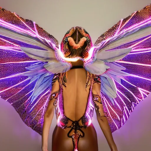 Image similar to love, diverse winged cybersuits, from behind, flying rituals, wide wide angle, vivid, elaborate, highly detailed, beautiful lighting