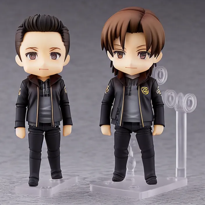 Image similar to Anime Nendoroid figurine of ELON MUSK Wearing Leather Jacket, fantasy, figurine , product photo