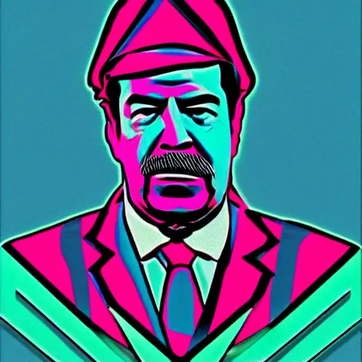 Image similar to Synthwave geometrical art of Saddam Hussein