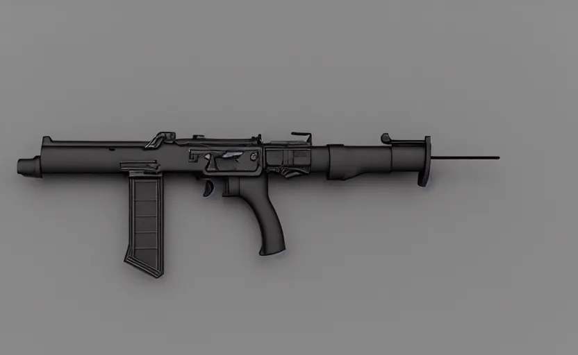 Image similar to modern submachine gun, design concept art, minimalist, studio lighting, 3d render, octane render