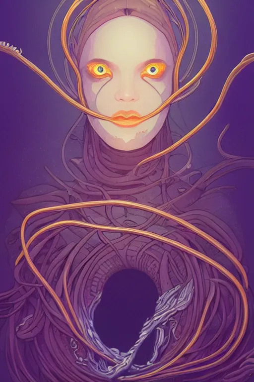 Image similar to 👁👩🏾🌊👾, phantom, dreary, dramatic, fluid, golden ratio, artstation, moebius + loish, hd, long vines,