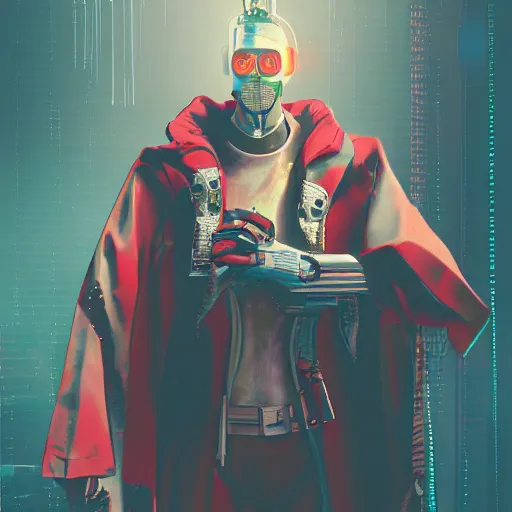 Image similar to cyberpunk sinterklaas as the leader of a futuristic communist nation, cybernetics, sharp lines, digital, artstation, colored in