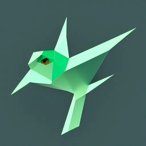 Image similar to isometric, vector, low poly, cgsociety, a green dove, black background, volumetric lighting, digital art