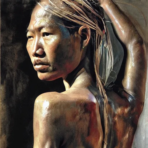 Prompt: high quality high detail painting by jenny saville, hd, old kalimantan kayan people, photorealistic lighting