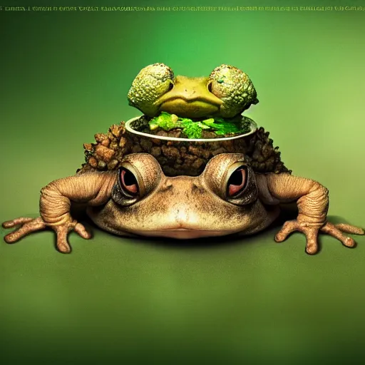 Image similar to funny long shot of a crazy toad baby sitting in a leaf cup, by esao andrews, by m. w. kaluta, ultra humorous illustration, small depth of field, perspective perception, volumetric light, psychedelic colors, 3 d octane render, 8 k, conceptart, hyperdetailed, hyperrealistic, trending on artstation