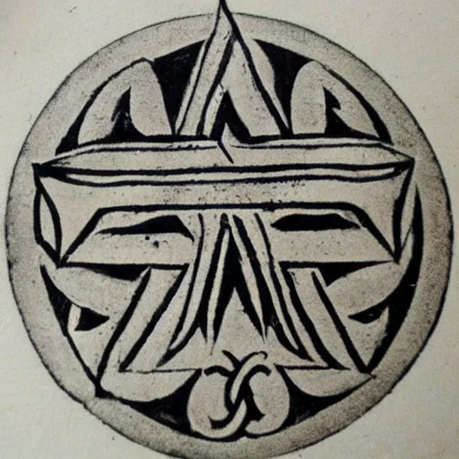 Image similar to shield iconography old occult runes intaglio etching engraving alchemy ink witchcraft