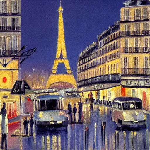 Image similar to paris at night in 1 9 5 6, painting, ultra detailed