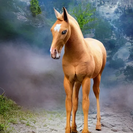 Image similar to mac and me centaur, bold natural colors, national geographic photography, masterpiece, full shot