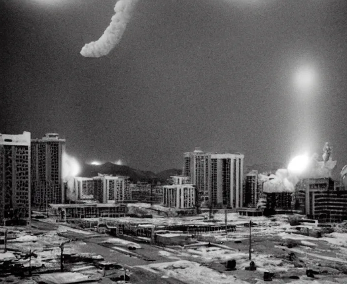 Image similar to Pulgasari the North Korean starfish monster destroying Pyongyang city, volumetric lighting, filmstill, produced by Kim Jong-il, Kodachrome, kaiju-eiga, monster movie, communist propaganda, film noir, 35mm film grain, Cooke Varotal 20-100mm T3.1, in the style of Ishirō Honda and Stanley Kubrick