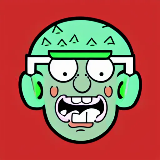 Image similar to a pickle-rick, svg sticker, vector art, wearing headphones, jamming to music