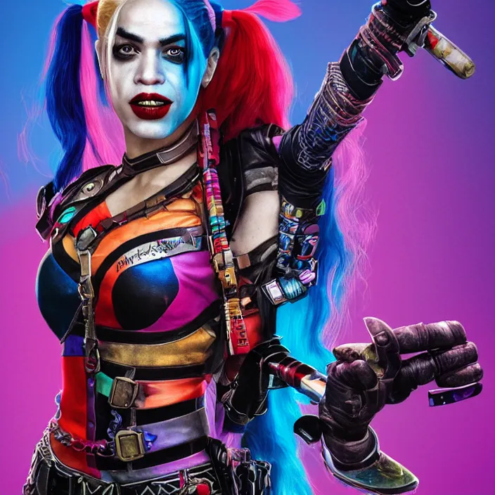 Image similar to portrait of Alexandria Ocasio-Cortez as a harley quinn in Suicide Squad. intricate abstract. intricate artwork. by Tooth Wu, wlop, beeple, dan mumford. octane render, trending on artstation, greg rutkowski very coherent symmetrical artwork. cinematic, hyper realism, high detail, octane render, 8k, iridescent accents