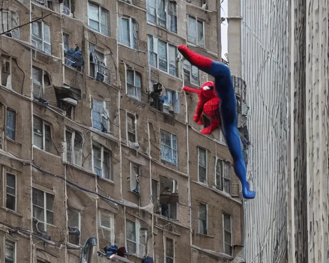 Image similar to photograph of spider - man on a building movie set