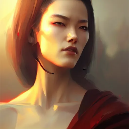 Image similar to beautiful women with oriental faces, character portrait, sharp, digital matte painting, by greg rutkowski, trending on artstation